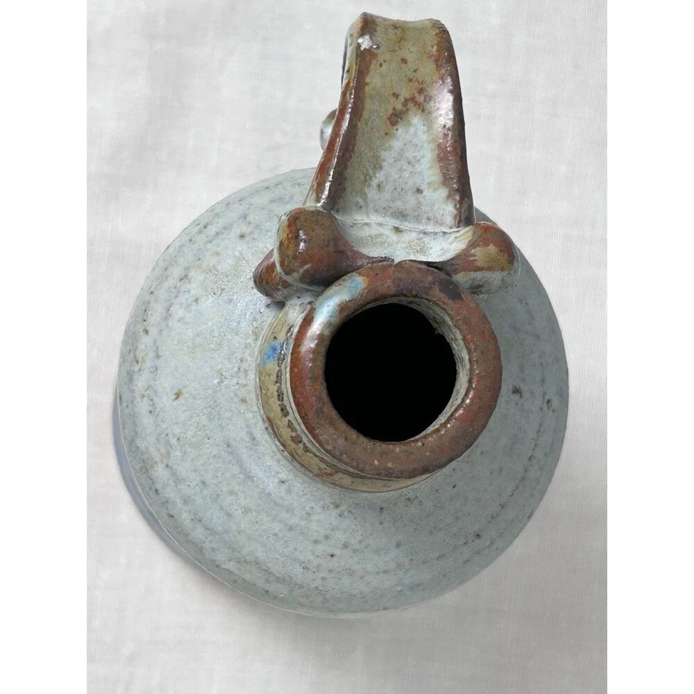 VTG Signed Hand-thrown studio pottery whiskey style jug sgraffito MCM Folk